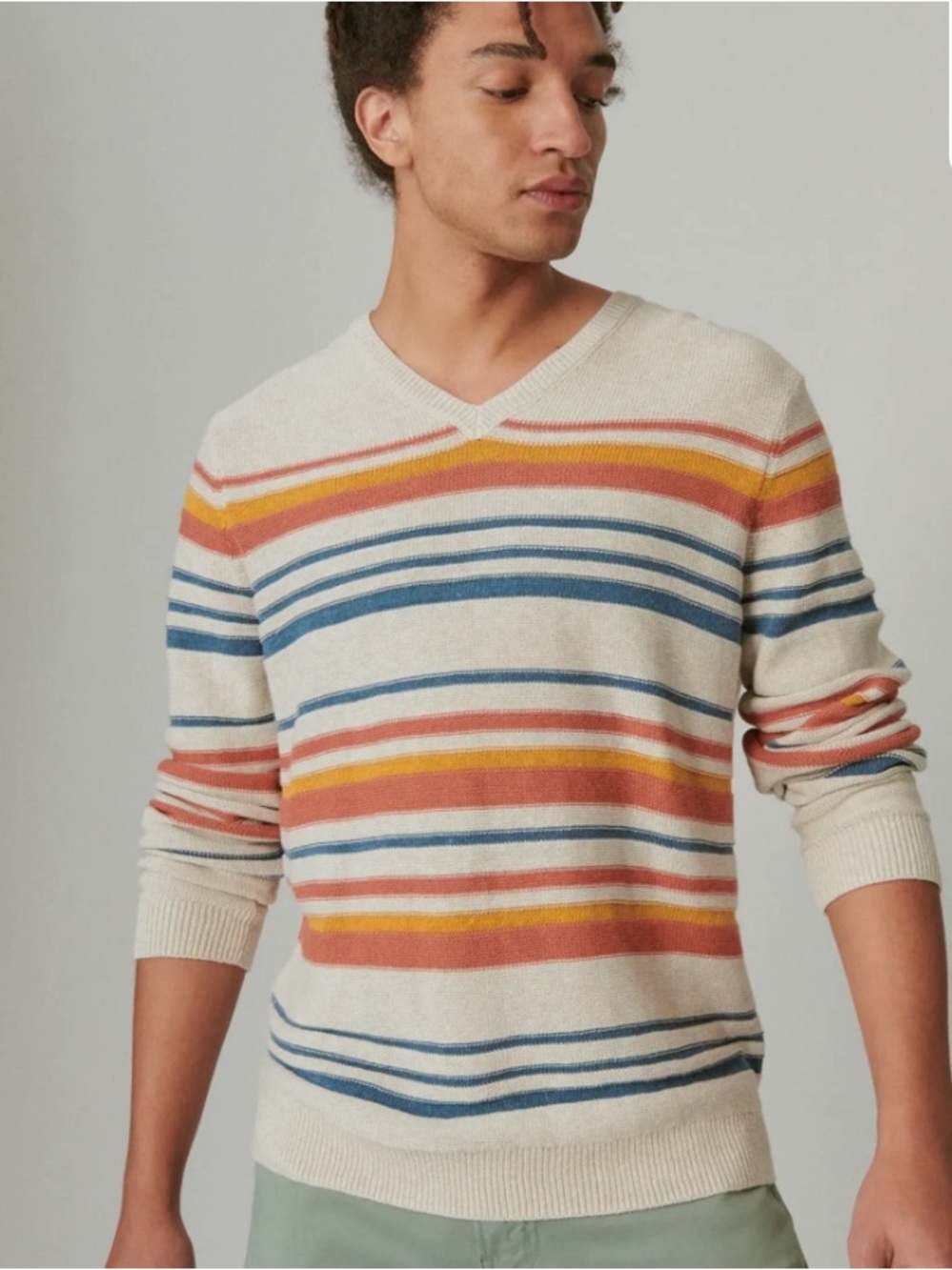 Lucky Brand Men's Striped Welterweight V-Neck Size Small